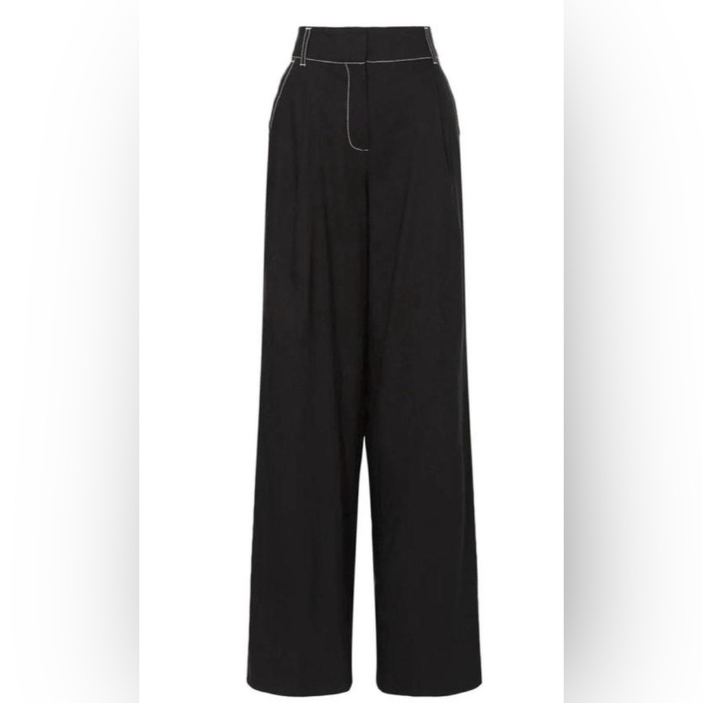 Jonathan Simkhai Wide Leg Black Trousers contrast white stitching Size S